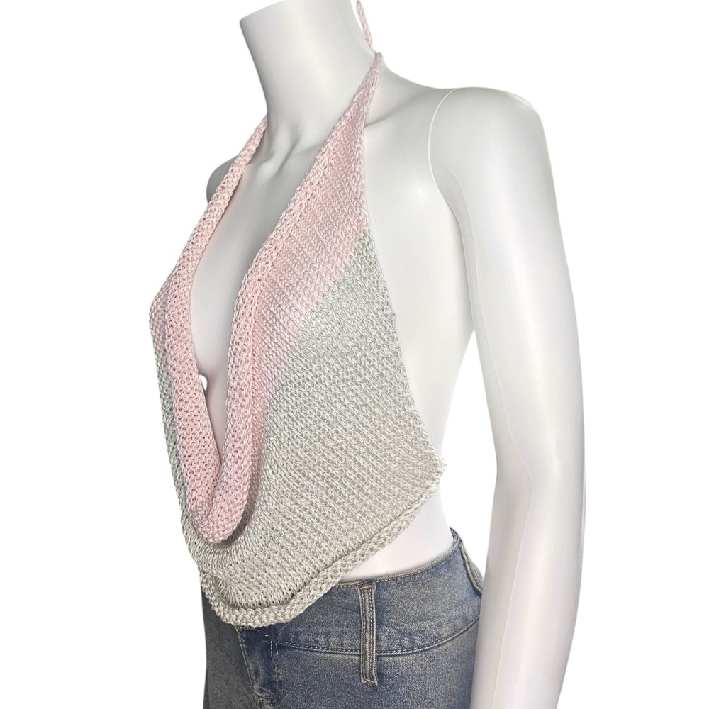 Handmade Knit Halter Top Backless Cowl Neck Crop Top Y2K‎ Festival Fashion - Picture 5 of 8